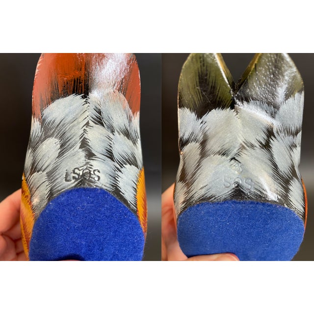 A Pair of Artisan Wood Duck Drake & Hen Decoys For Sale - Image 11 of 12