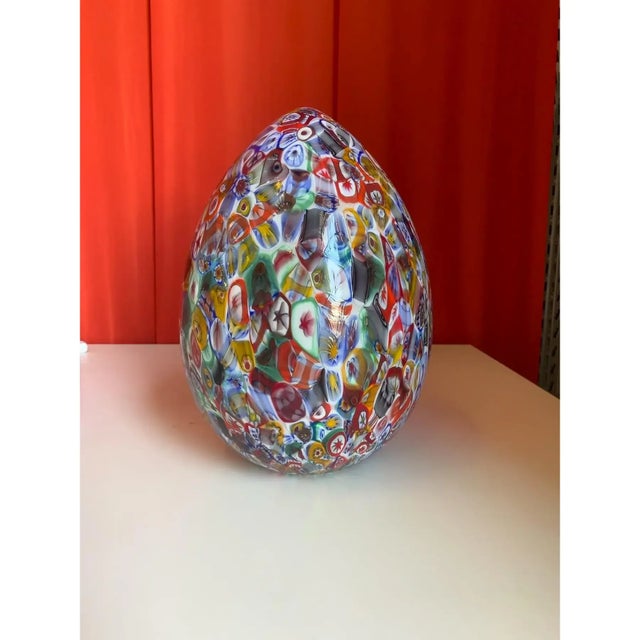 Italian Small Murano-Style Glass Egg Lamp With Multicolored Floral Decoration For Sale - Image 3 of 7