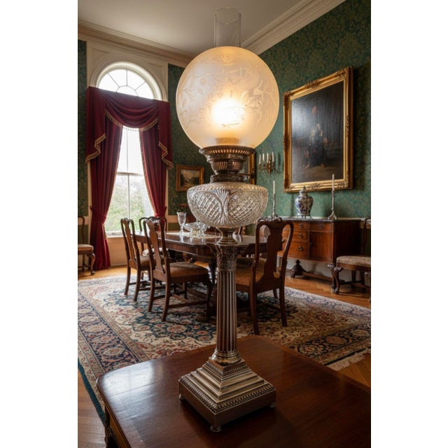 Stunning 29” 1875 Sheffield Sterling Silver and Cut Glass Corinthian Banquet Lamp For Sale - Image 18 of 18