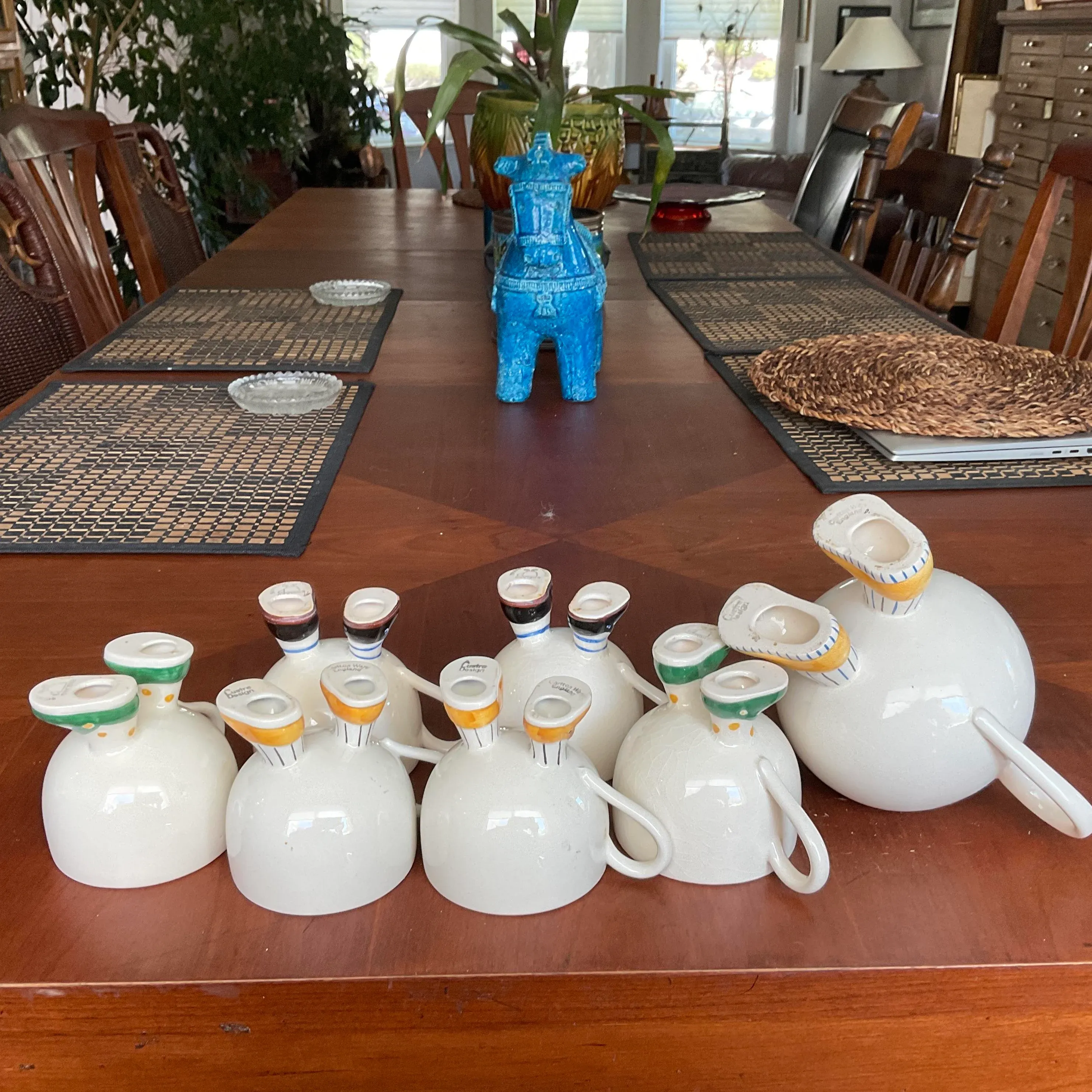 1970s Carlton Ware Walking Tea Pot With 6 Walking Tea Cups | Chairish