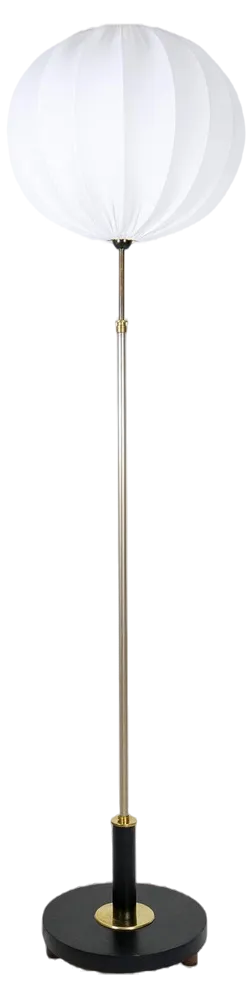 Art Deco Brass with Blackened Wood Floor Lamp, Sweden, 1940s