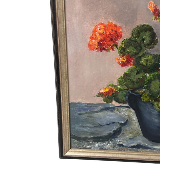 Impressionist Late 20th Century "Big Reds" by Toni Conway - Red Geranium Still Life Oil Painting For Sale - Image 3 of 11