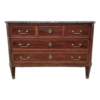 French 19th Century Louis XVI Marble Top Mahogany Chest of Drawers For Sale