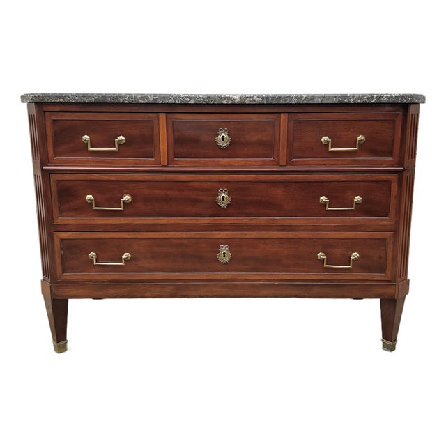 French 19th Century Louis XVI Marble Top Mahogany Chest of Drawers For Sale