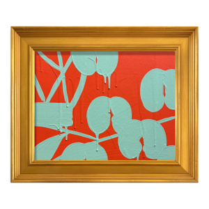 Bright Botanical Painting Titled Mini Orchid Still Life Orance Aqua by Ron Giusti