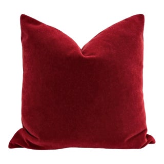 Plush Red Down Filled Mohair Pillow For Sale