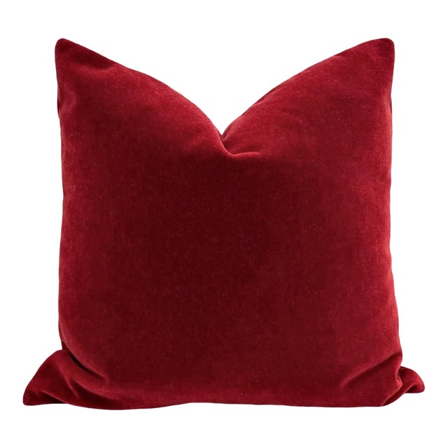 Plush Red Down Filled Mohair Pillow For Sale