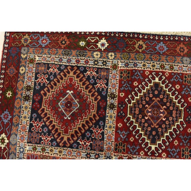 Yalameh Rug 3'4'' X 4'10'' Multicolor Wool Vintage Tribal Hand-Knotted Carpet For Sale In Philadelphia - Image 6 of 12