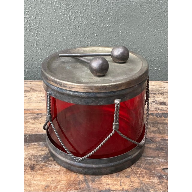French Vintage Glass Drum Lidded Jar For Sale - Image 3 of 12