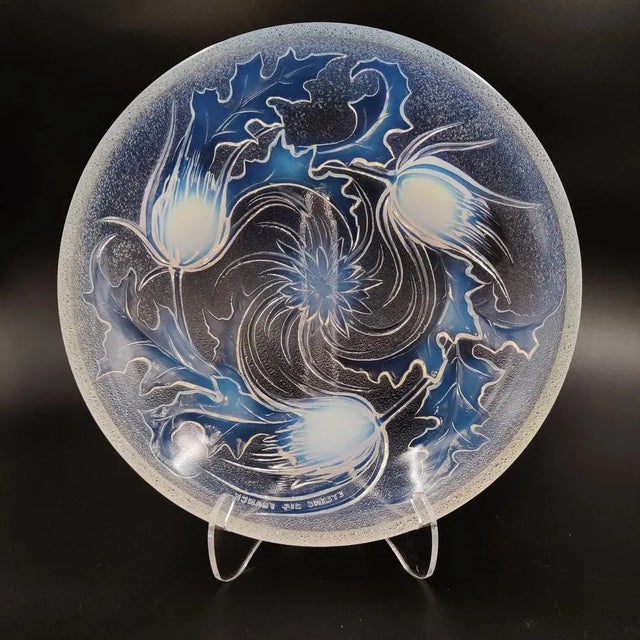 1930s Art Deco Opalescent Glass Bowl with Thistle Motif by Etling, 1930s For Sale - Image 5 of 5