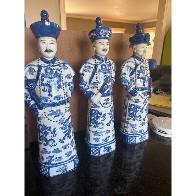 Asian Antique Vintage Chinese Porcelain Qing Dynasty Emperors Statues For Sale - Image 3 of 6