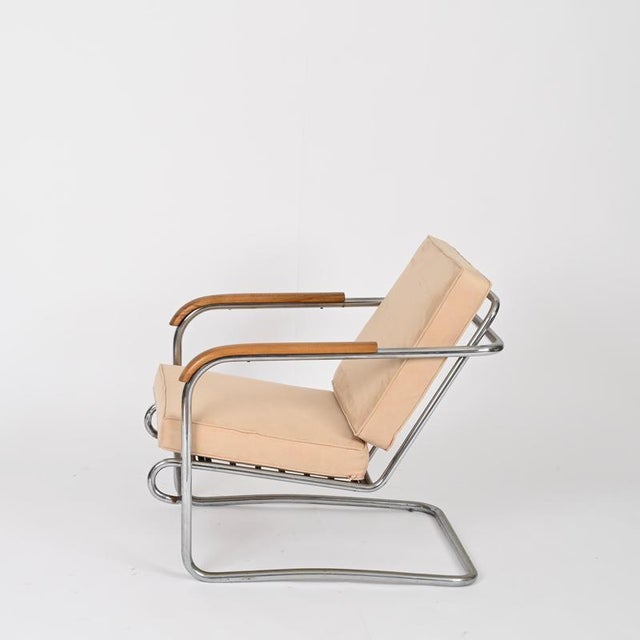 Metal Tubular Chrome and Walnut Armchairs with Suede Upholstery, 1940s, Set of 2 For Sale - Image 7 of 18