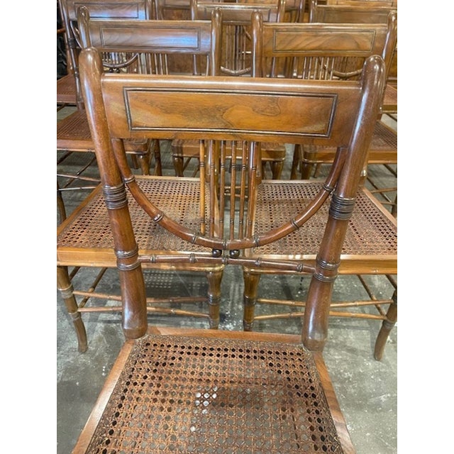 Early 20th Century Set of 8 English Walnut Bamboo Form and Cane Dining Chairs For Sale - Image 5 of 6