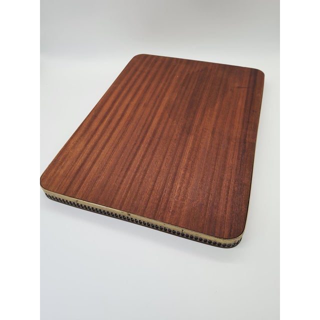 Large Neoclassical Hollywood Regency Inlaid Wooden Tray with Brass Gallery, 1960s-1970s For Sale - Image 4 of 12