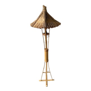 Bamboo and Straw Floor Lamp, 1980 For Sale