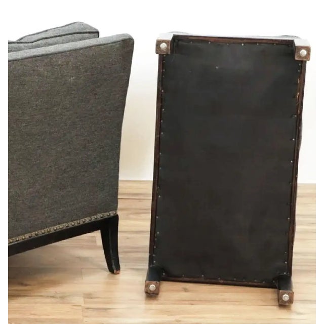 Tommi Parzinger lounge chair and ottoman, ebonized frame, charcoal grey upholstery. Copy of the original purchased receipt...