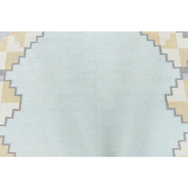 Sky Blue Doris Leslie Blau Mid-Century Swedish Geometric Slate Gray Flatweave Wool Carpet For Sale - Image 8 of 9