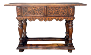Spanish Renaissance Oak Console with Two Carved Drawers, 1890s