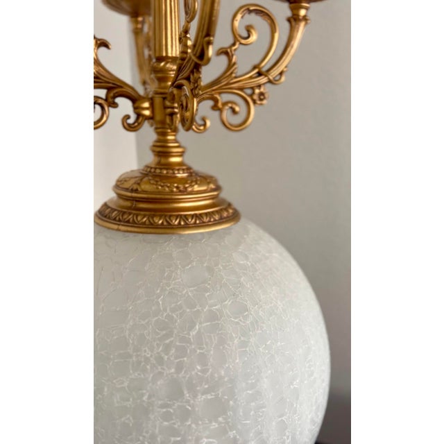 Mid-Century Modern 1960s Hollywood Regency Candelabra Table Lamp With Frosted Crackle Glass Globe For Sale - Image 3 of 10