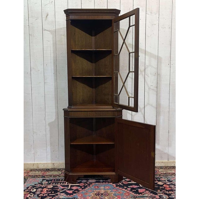 Vintage English Mahogany Corner Cabinet, 1950s For Sale - Image 6 of 12