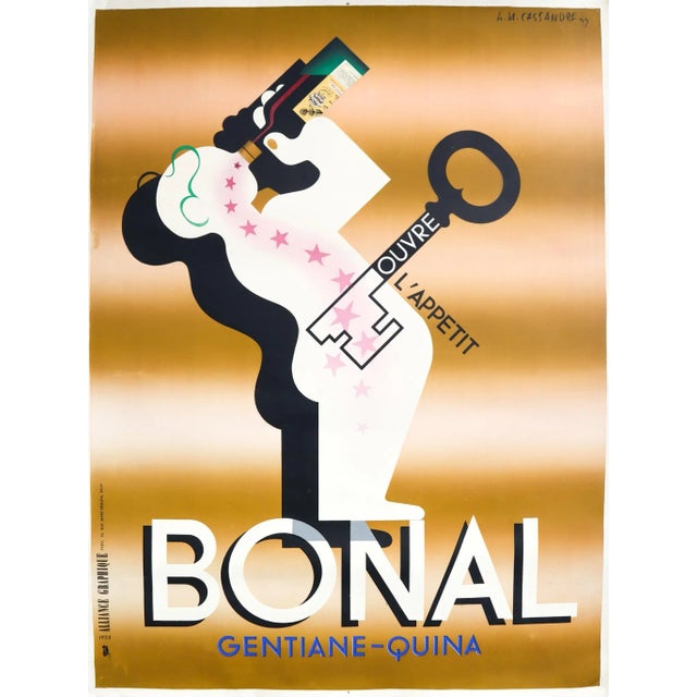 Yellow 1933 French Liquor Advertisement, Bonal, Gentiane-Quina - a.m.. Cassandre For Sale - Image 8 of 8