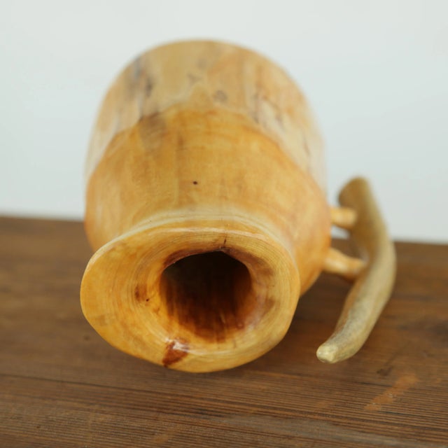 Rustic Handcarved Decorative Wooden Tankard With Antler Handle - Artisan Signed & Dated For Sale - Image 10 of 13