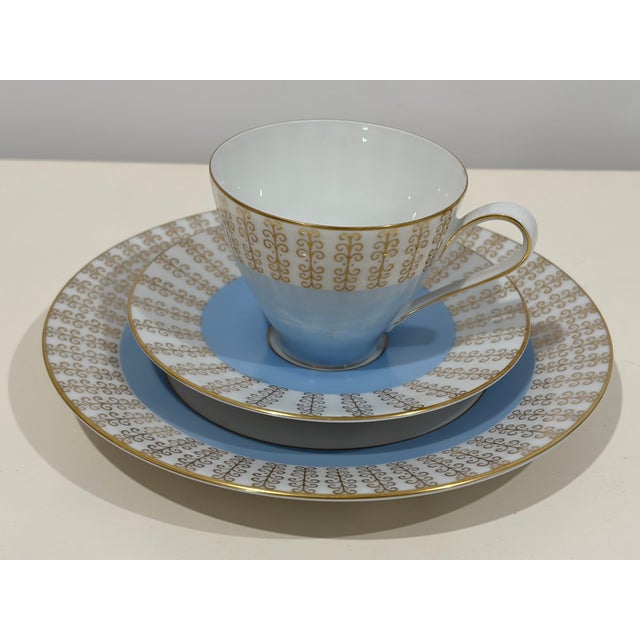 Art Deco 1950s Art Deco Rosenthal Germany Blue Edge Gold Trim Cup, Saucer ,Plate Marked - 3 pcs For Sale - Image 3 of 8