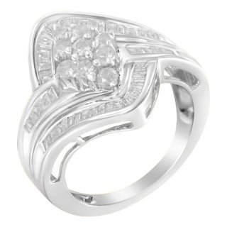 10K White Gold Diamond Bypass Cluster Ring (1 Cttw, I-J Color, I2-I3 Clarity) - Size 6-1/2 For Sale