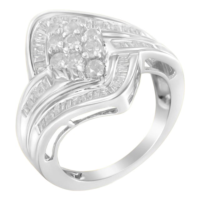 10K White Gold Diamond Bypass Cluster Ring (1 Cttw, I-J Color, I2-I3 Clarity) - Size 6-1/2 For Sale