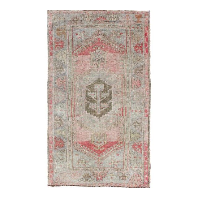 Vintage Turkish Oushak Rug With Soft Taupe and Blush Pink Accents 3'2 X 5'9 For Sale