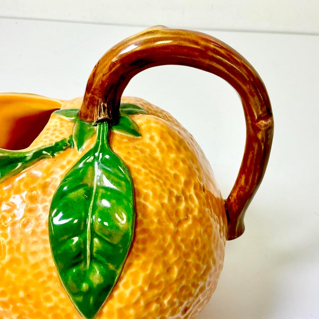 Mid 20th Century Coastal Boho Chic Hollywood Regency Majolica Trompe L’Oeil Orange Pitcher For Sale - Image 14 of 15
