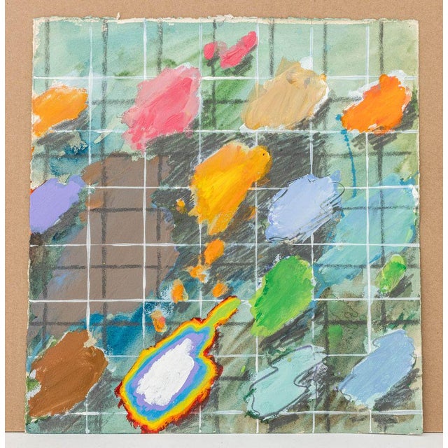 Elfi Schuslka (Austrian, b. 1940), Abstract Grid and Dots, Double-Sided Mixed Media on Lithograph in Colors, with...