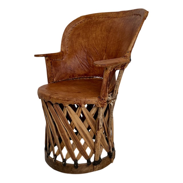 Mid-Century Modern Mexican Equipales Armchair in Leather and Wood, 1970 For Sale