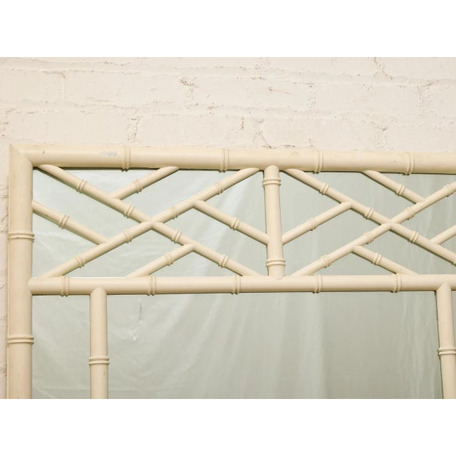 Glass Vintage Hollywood Regency Faux Bamboo White Wall Mirror For Sale - Image 7 of 9