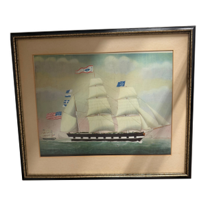 Late 20th Century American Clipper Ship Watercolor — Framed Maritime Wall Art