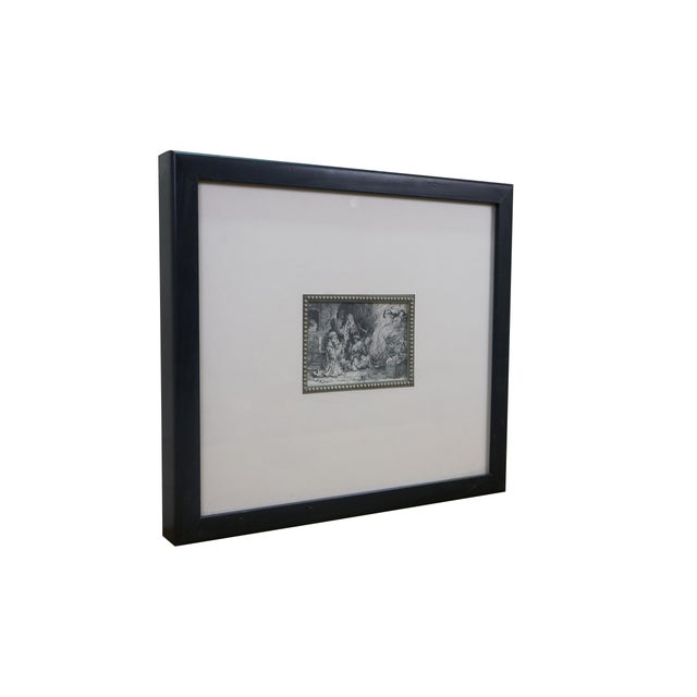19th Century etching of Rembrandt's famous, "The Angel Departing from the Family of Tobias," meticulously presented in an...