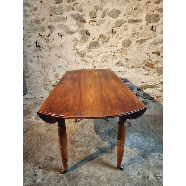 Vintage French Round Walnut Drop-Leaf Dining Table on Casters, 1930s For Sale - Image 11 of 18