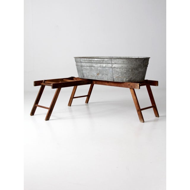 Wood Antique Laundry Stand With Galvanized Tub For Sale - Image 7 of 12