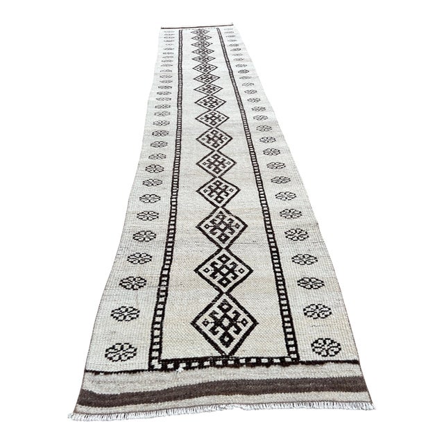 Muted Handmade Vintage Herki Runner Rug For Sale