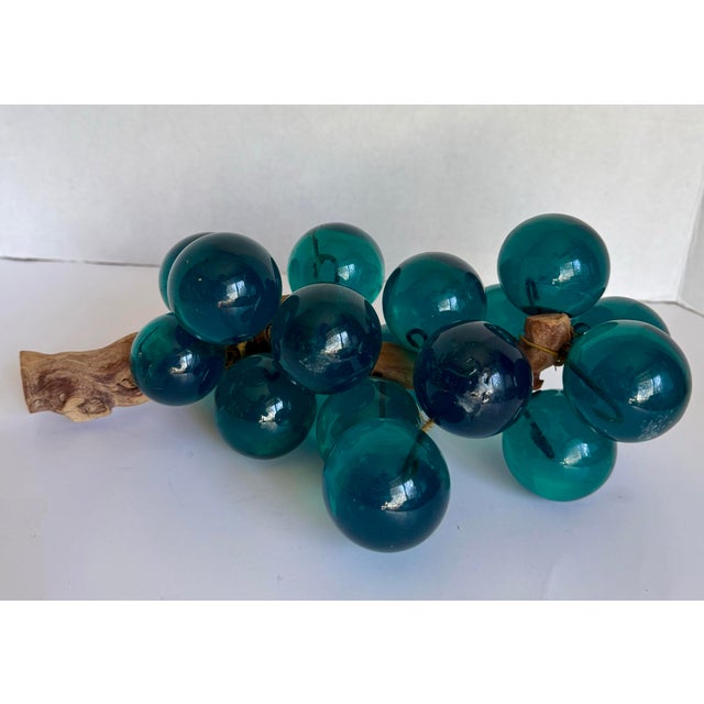 Mid-Century Modern Teal Lucite Grape Cluster on Driftwood Sculpture For Sale - Image 9 of 11
