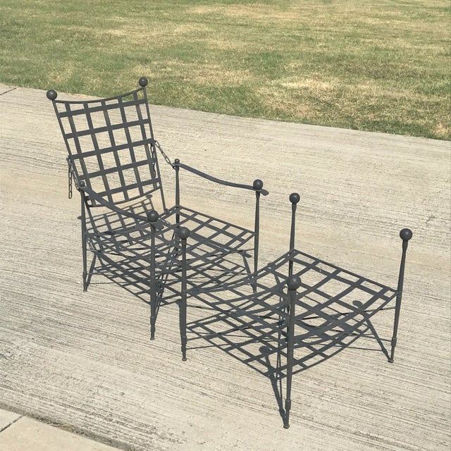 1950s Mario Papperzini for Salterini Italian Wrought Iron Reclining Arm Chair and Ottoman, Attributed For Sale - Image 5 of 11