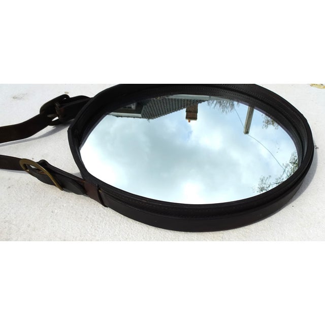 Large Sadderly Leather Round Mirror by Jacques Adnet, 1940s For Sale - Image 16 of 18
