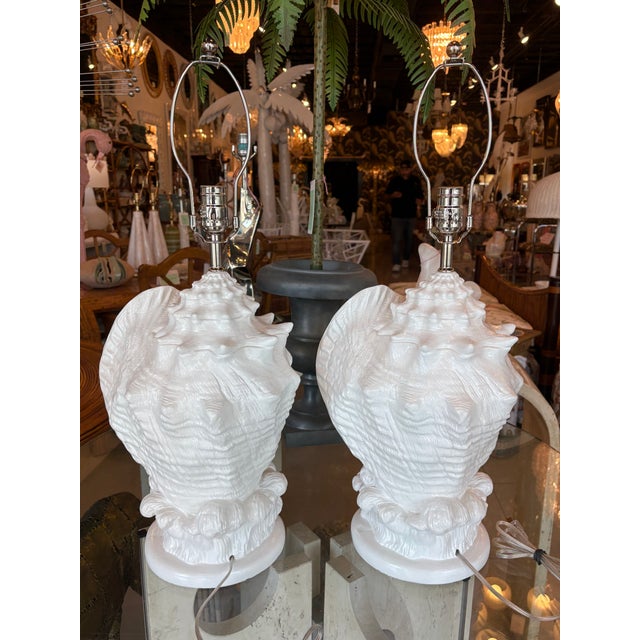 Vintage Palm Beach Plaster Shell Table Lamps Serge Roche Style Newly Wired - a Pair For Sale - Image 13 of 14