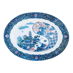 Mid-Century Large Chinese Porcelain Platter Blue and White Depicting a Pagoda in a Garden