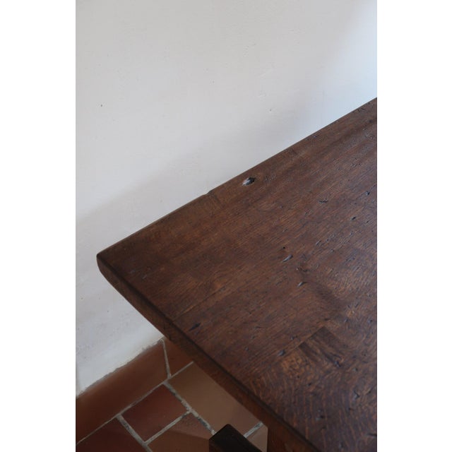 Wood Oak Side Table with Pegged Trestle Base, France, 1950s For Sale - Image 7 of 12