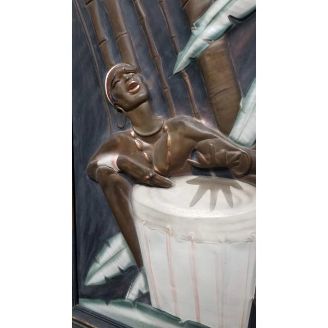 Mid Century Cooper Embossed Bongo Player Wood Framed by c.i.e. Pearson For Sale - Image 4 of 6