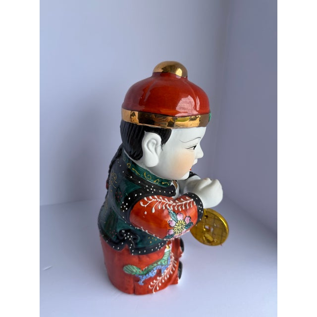 Vintage Chinese Porcelain Good Fortune Boy & Girl Figurines – Pair, Circa 1980s For Sale - Image 11 of 12