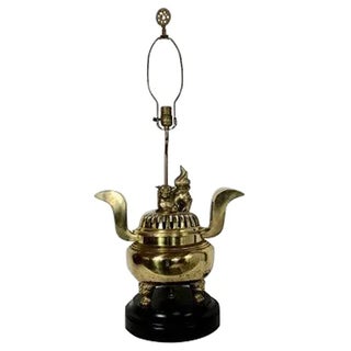 Foo Dog Cast Brass Lamp & Incense Burner For Sale