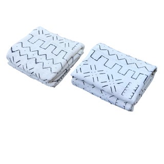 Pair of African Bogolan White & Black Mud Cloth Textile For Sale