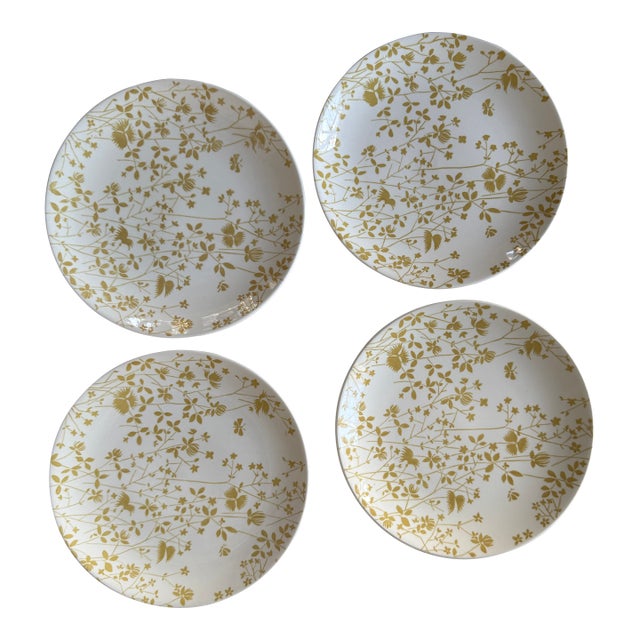 Set of 4 Sheffield Ironstone Golden Meadow 10” Dinner Plates 1950s Vintage English Ironstone For Sale